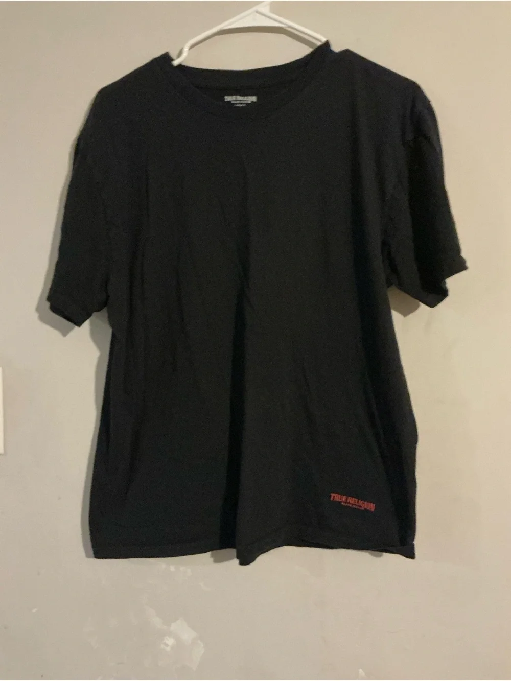 True Religion Black Short Sleeve Crewneck Tee with Red Logo